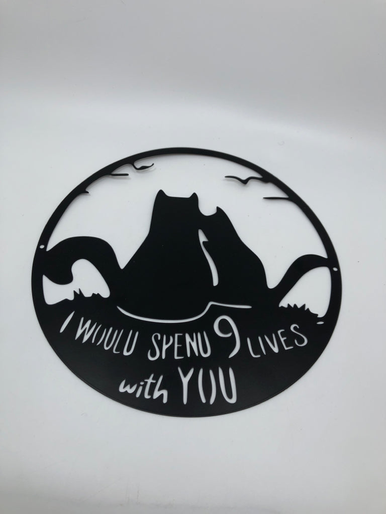 BLACK METAL 9 LIVES CAT SILHOUETTE.