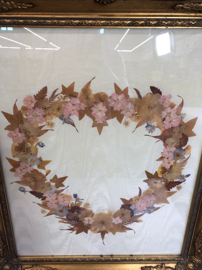 FRAMED PRESSED FLOWER HEART.