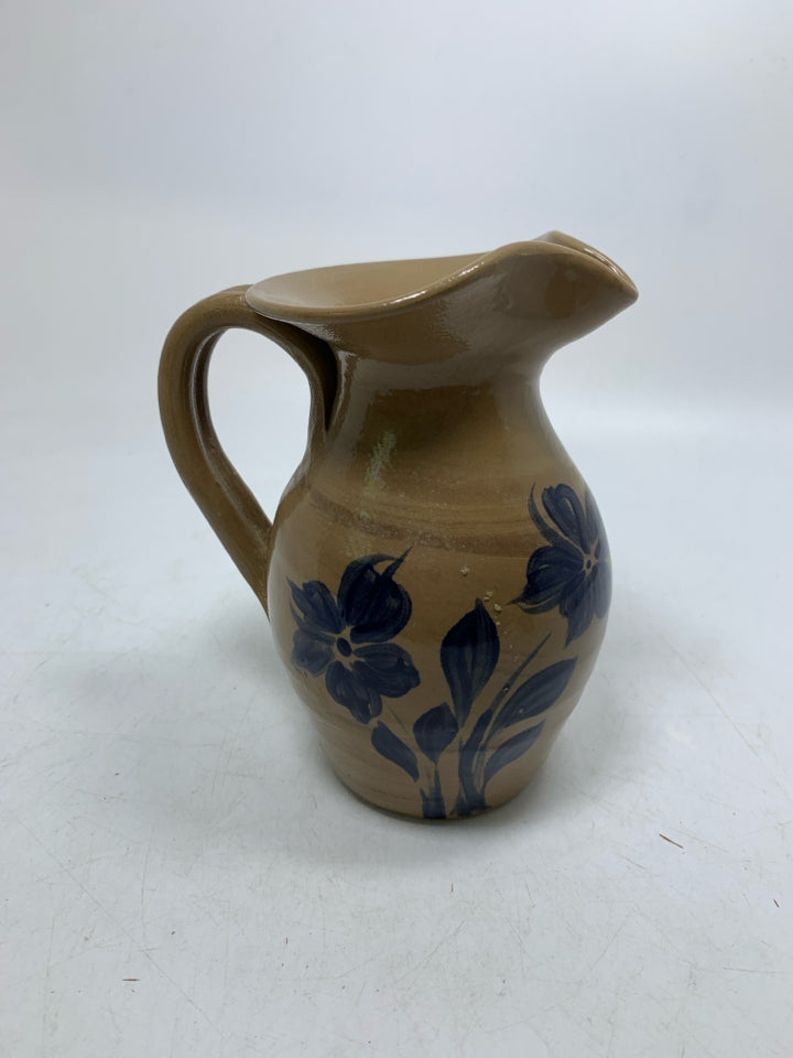 VTG POTTERY W/ PAINTED BLUE FLOWERS.