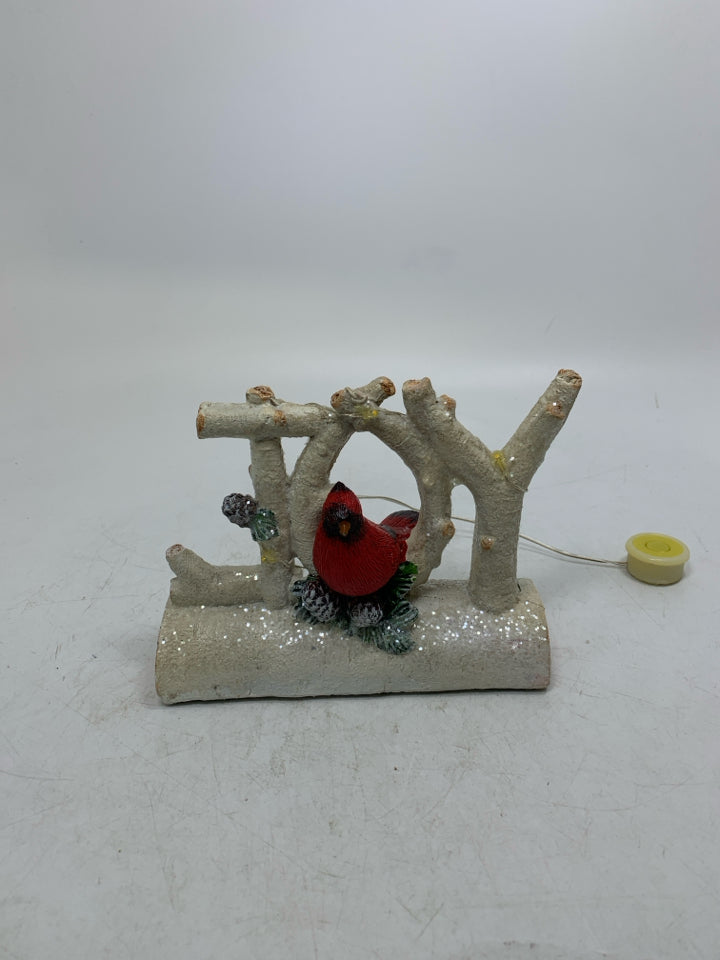 RESIN WHITE SPARKLE LIGHT UP SPELLS JOY TREE W/ CARDINAL.