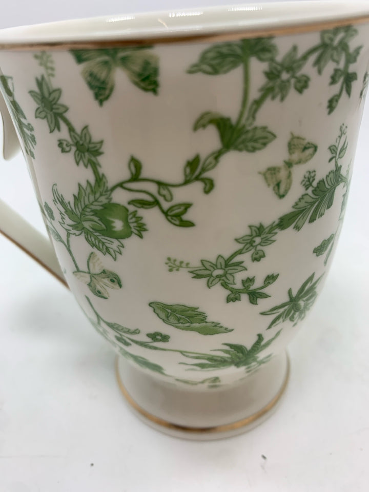 4 GREEN FLORAL MONTEREY BAY MUGS.