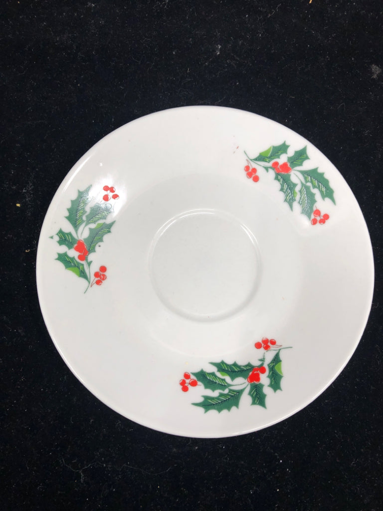 16PC HOLLY & BERRY DISH SET- 4 DINNER PLATES, 4 SAUCERS, 4 CUPS, 4 LUNCH PLATES.