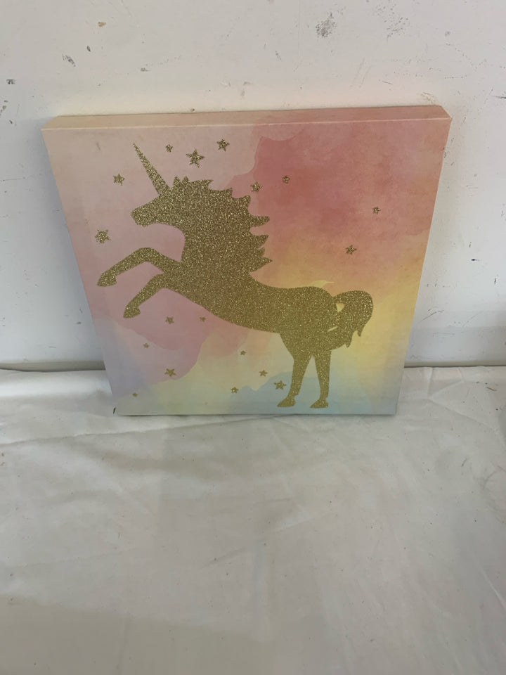 UNICORN TIE DYE CANVAS WALL ART.