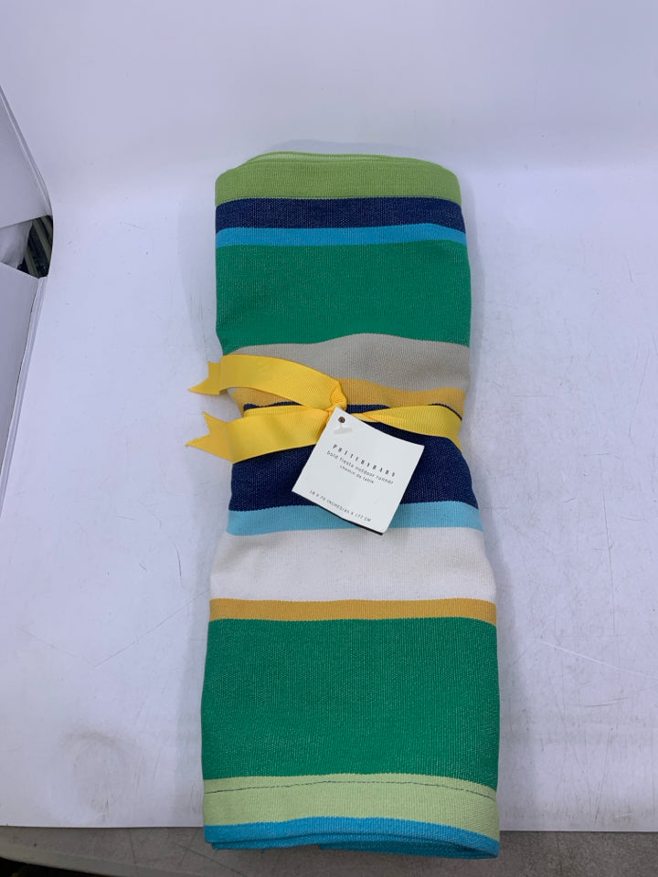 NEW STRIPED INDOOR/OUTDOOR TABLE RUNNER W/ UMBRELLA HOLE.