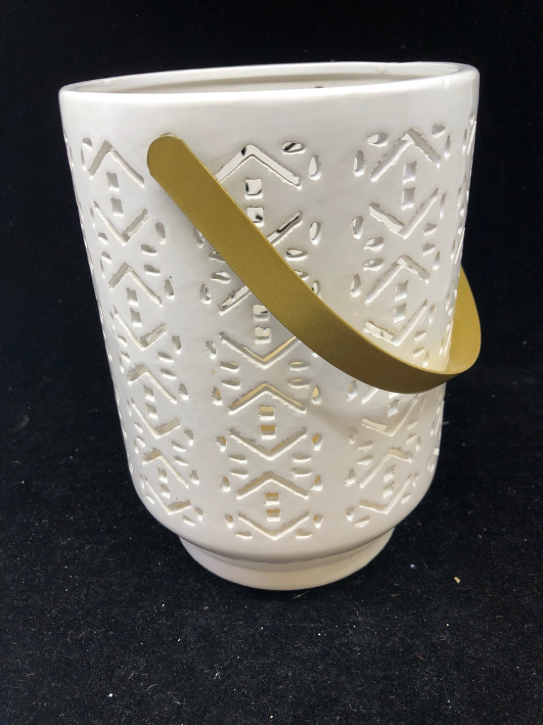 PIERCED CERAMIC CANDLE LANTERN- BATTERY CANDLE.