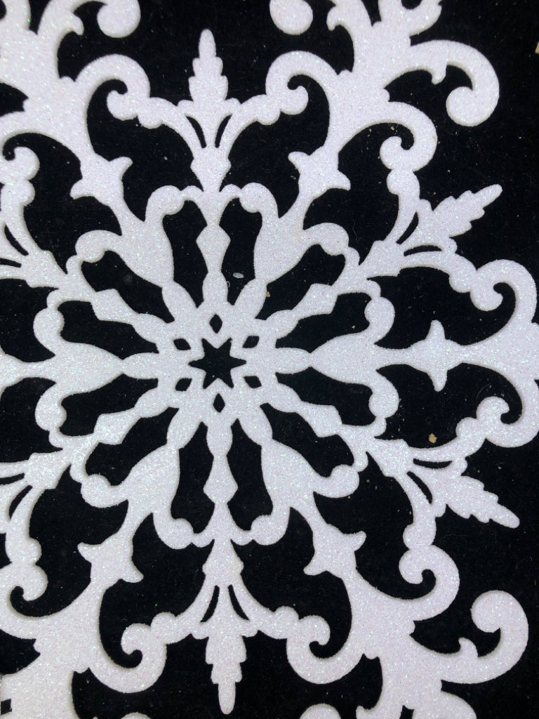 LARGE WHITE GLITTER SNOWFLAKE ORNAMENT.