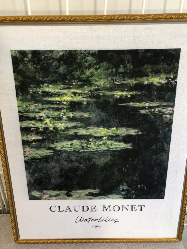 FRAMED CLAUDE MONET WATERLILIES CANVAS.