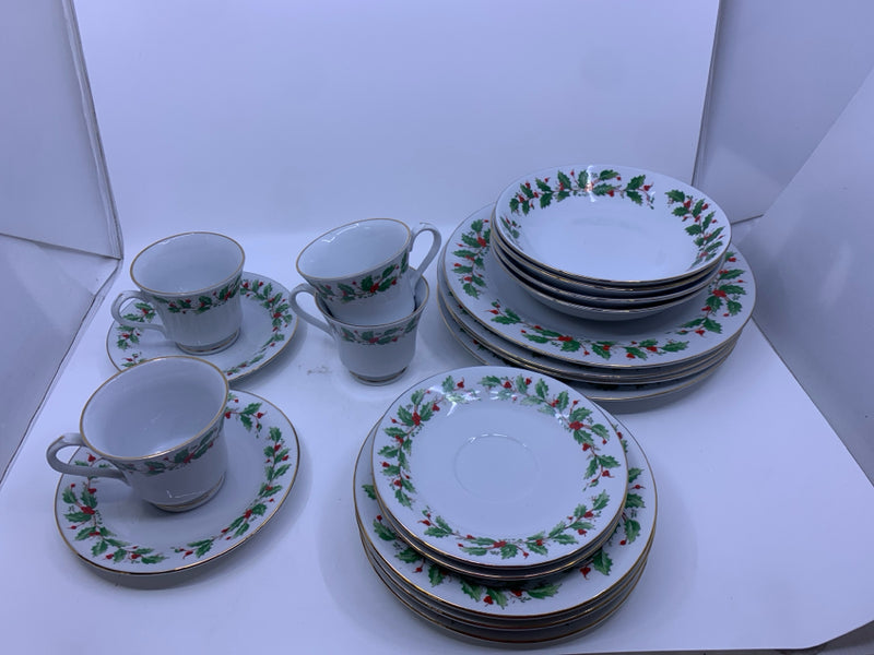 20 PC DISH SET SVC FOR 4 CHINA PEARL "NOEL".