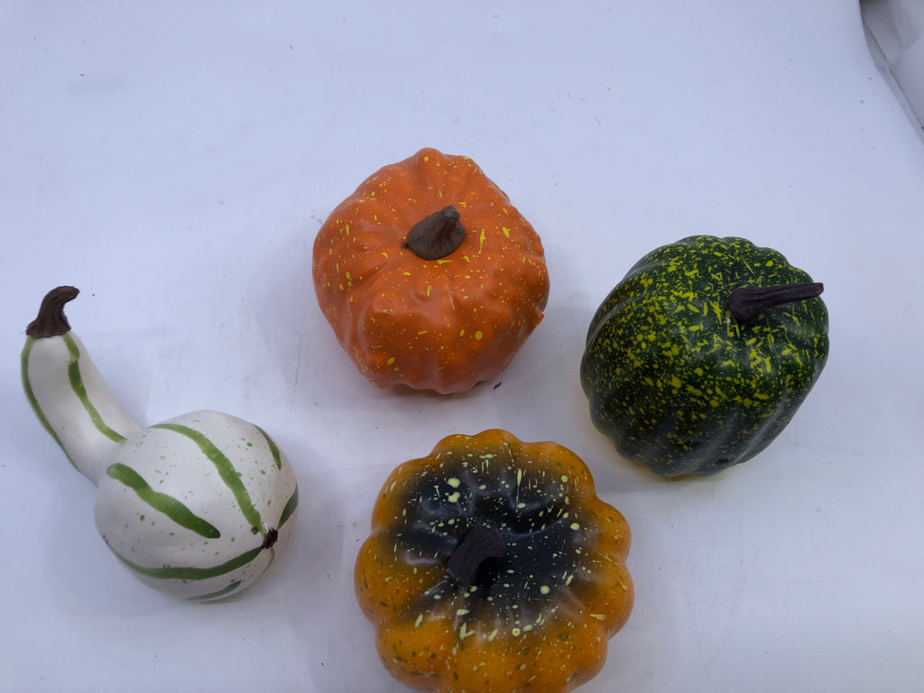 4 FAUX PUMPKIN/GOURDS.