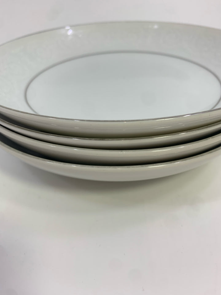4 SALAD BOWLS W/WHITE TEXTURED DETAIL.
