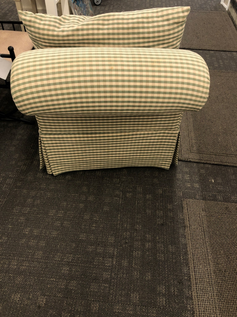 GREEN & WHITE GINGHAM CHAIR W/OTTOMAN.
