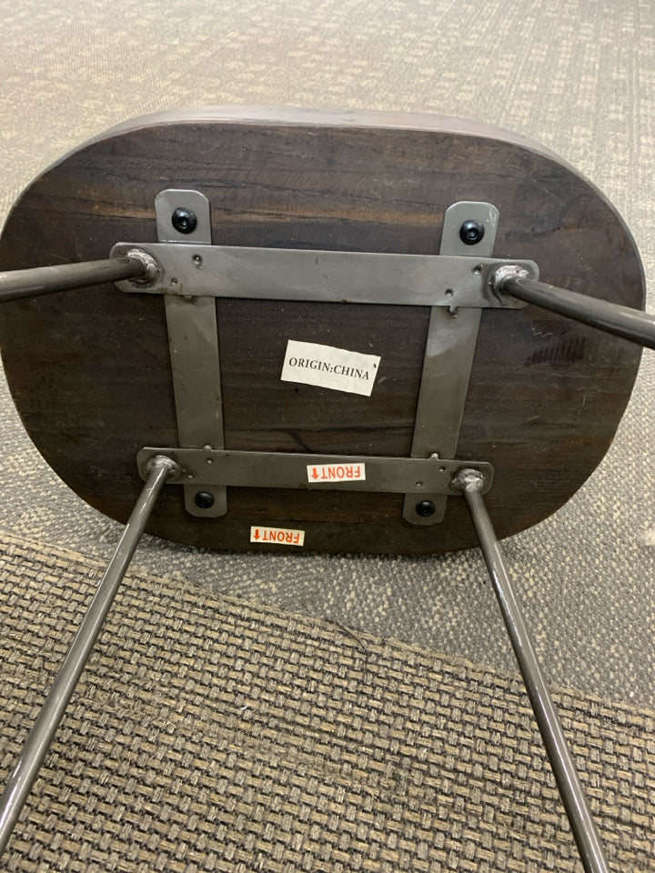 2 RUSTIC WOODEN-SEAT BAR STOOLS.