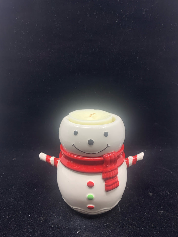 SNOWMAN W RED SCARF VOTIVE HOLDER.