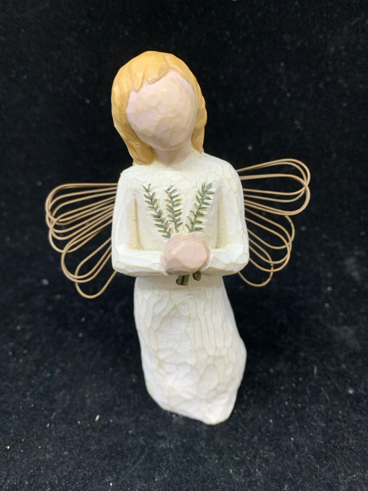 "ANGEL OF REMEMBRANCE" GIRL HOLDING GREEN LEAVES-WILLOW TREE.