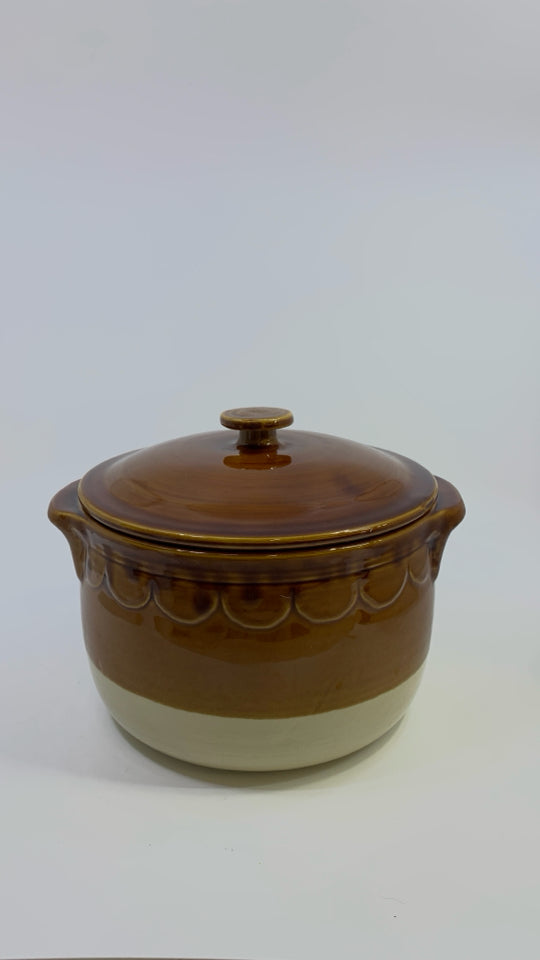 EMILE HENRY STONEWARE BEAN POT W/LID.