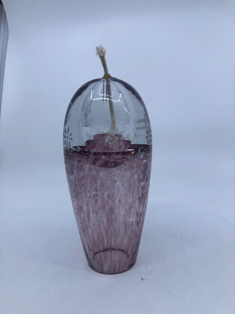 PINK GLASS OIL LAMP.