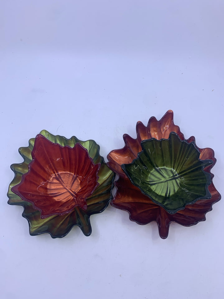 4PC ORANGE AND GREEN LEAF SET- 2 PLATES 2 SMALL BOWLS.