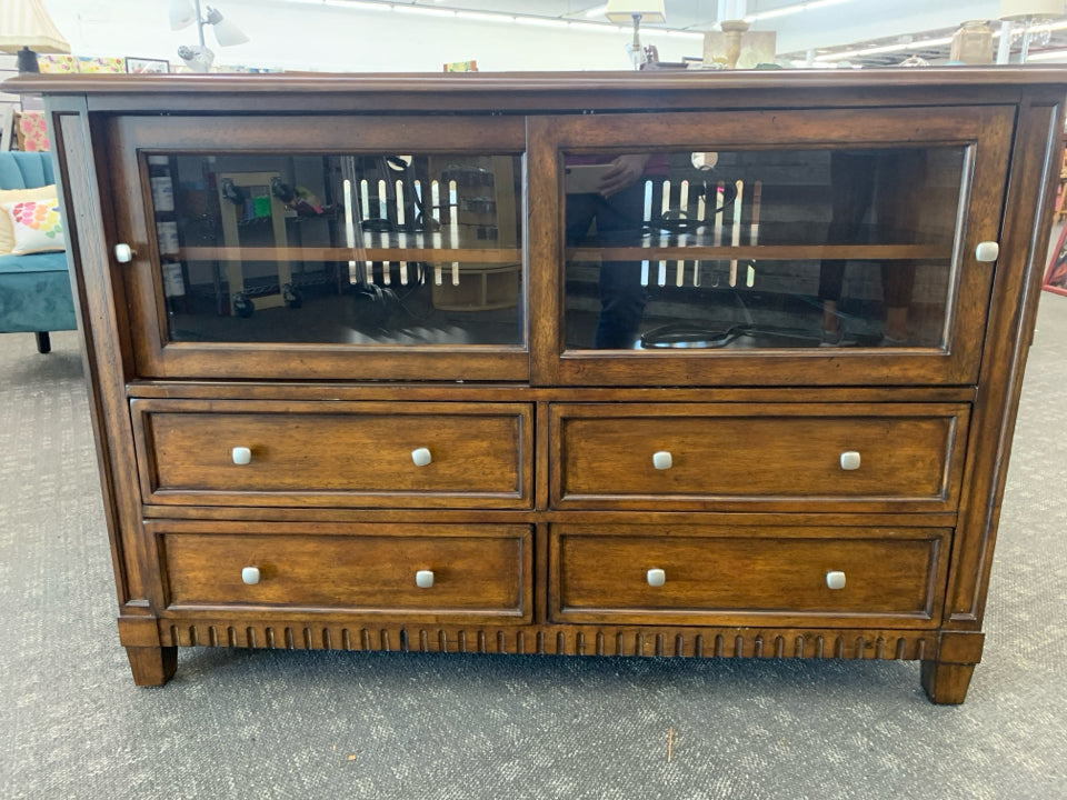 DK WOOD, GLASS DOOR MEDIA CABINET.