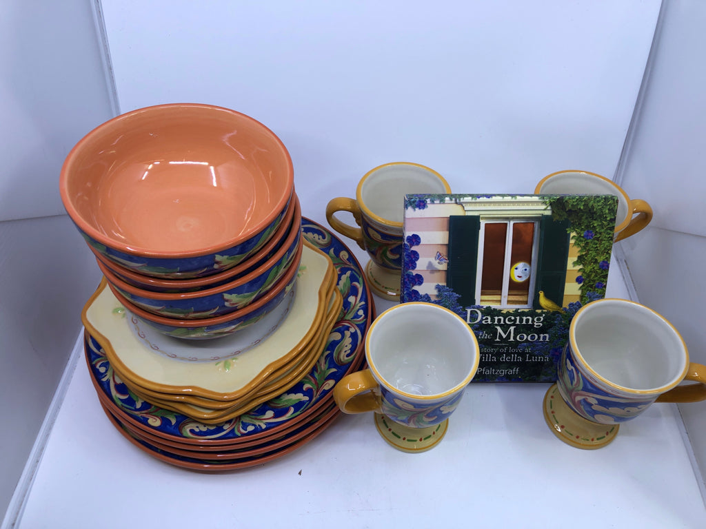 16PC SVC 4- VILLA DELLA LUNA DISH SET W/BOOK.