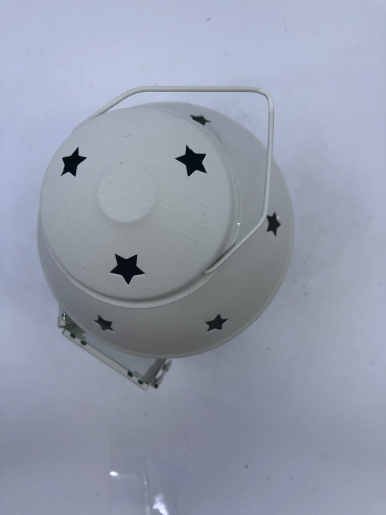 WHITE METAL STARS CUTOUT LANTERN.