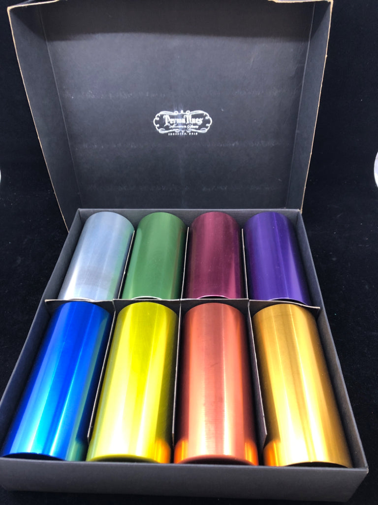 8 PERMA HUES ALUMINUM RAINBOW TUMBLERS- IN BOX