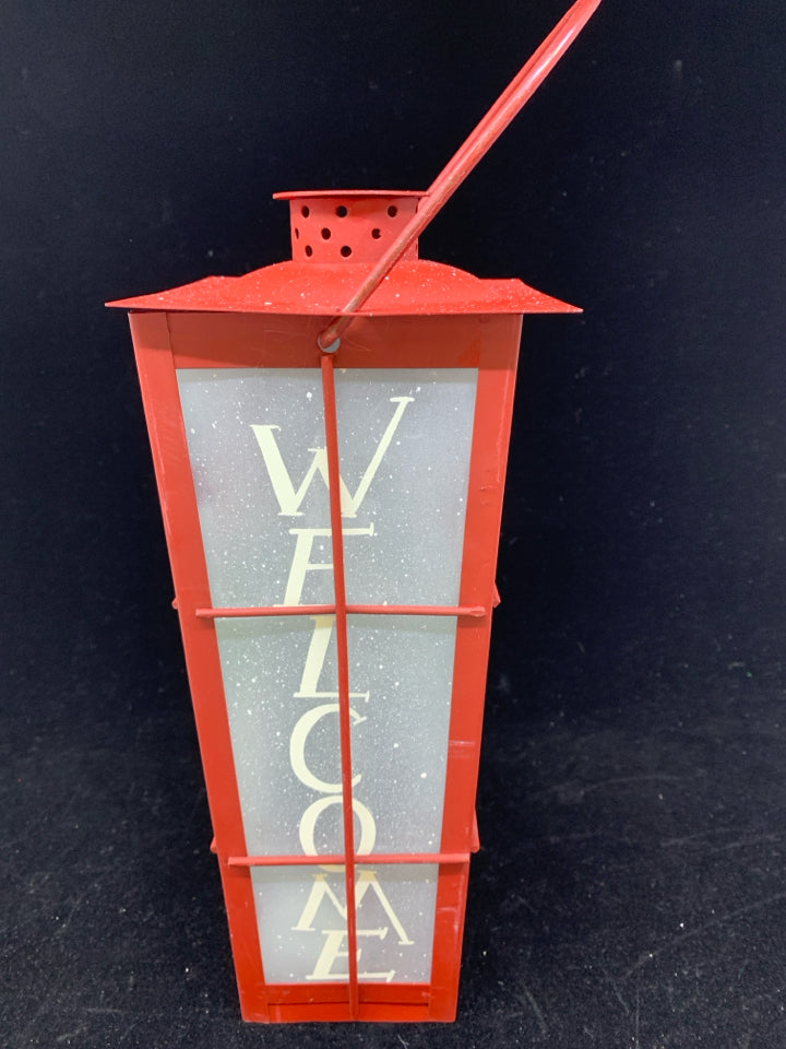 METAL WELCOME SNOWMAN LANTERN.