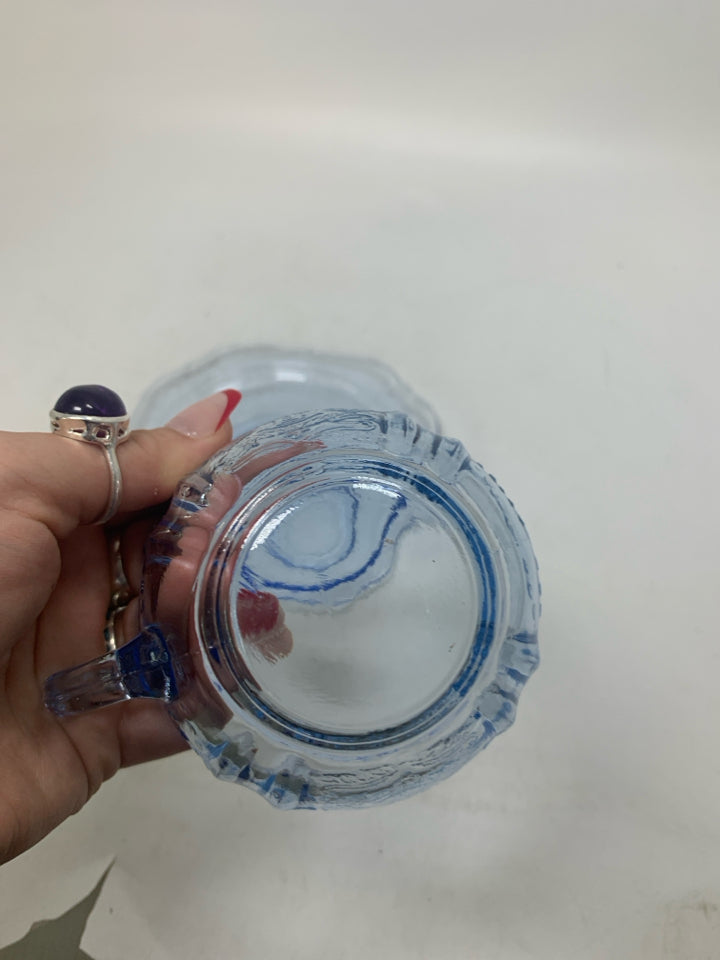 VTG BLUE TINTED PRESSED GLASS TEACUP.