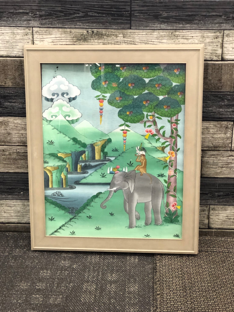 PAINTED EXOTIC ANIMALS IN GREY DISTRESSED FRAME WALL ART.