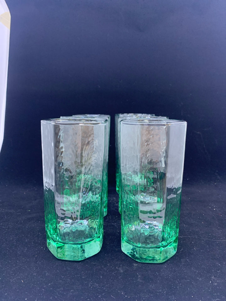 6PC CLEAR GREEN OCTAGON GLASSES.