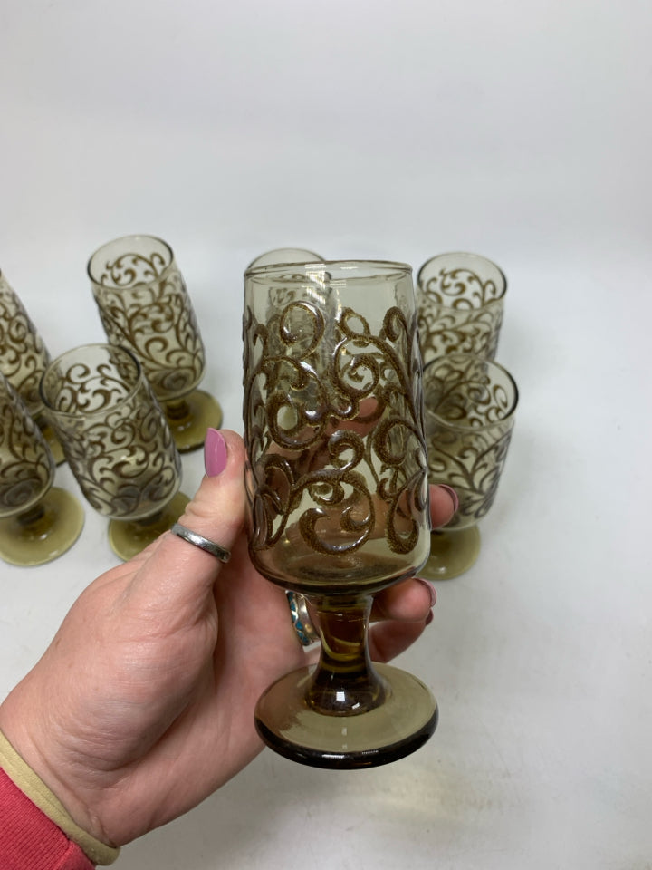 8 VTG PRADO MORIAGE SCROLL FOOTED JUICE GLASSES.