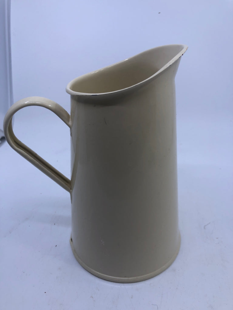 CREAM METAL ENAMEL PITCHER.
