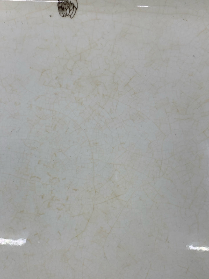 VTG SPRING BROWN FLOWERS RECTANGLE PLATTER.