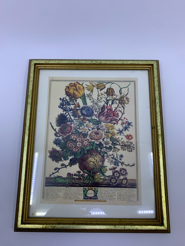 COLORFUL BOUQUET IN GOLD FRAME WALL ART.