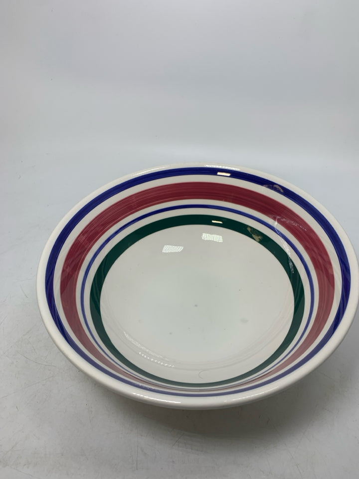 VTG COLORFUL STRIPED PASTA SERVING BOWL RIBBED MADE IN ITALY.