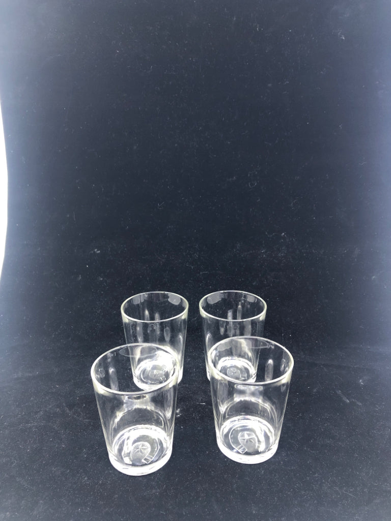 4 HORSESHOE BOTTOM JUICE GLASSES.