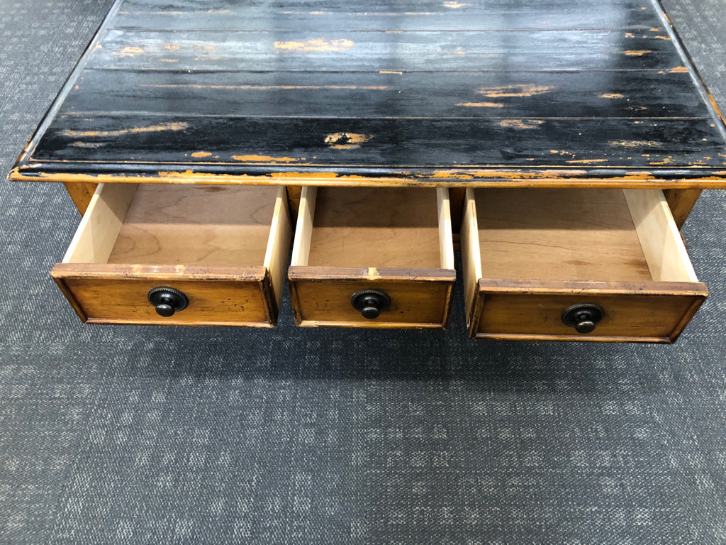 TOMMY BAHAMA DISTRESSED WOOD COFFEE TABLE W/3-DRAWERS.