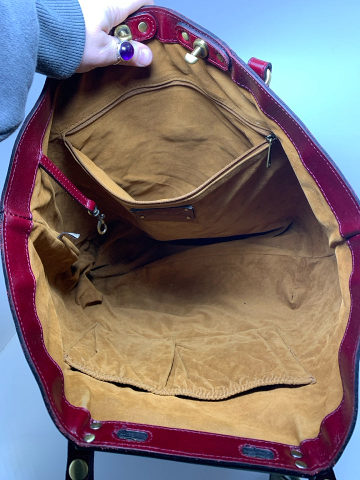 Patricia Nash Benvenuto Tote- Vintage Distressed Leather- Oxblood w/ Sleeper Bag