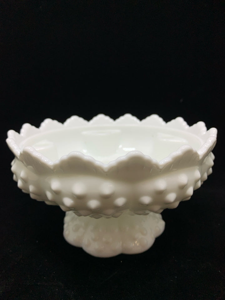 VTG HOBNAIL MILK GLASS CANDLE HOLDER BOWL.