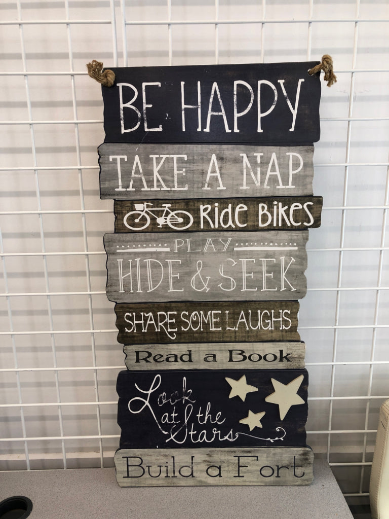 BE HAPPY TAKE A NAP HANGING WOOD SIGN.