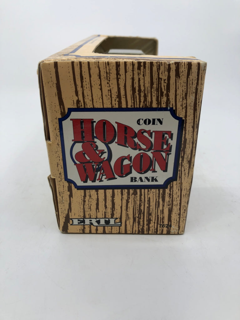 NIB TRUE VALUE HORSE AND WAGON COIN BANK.