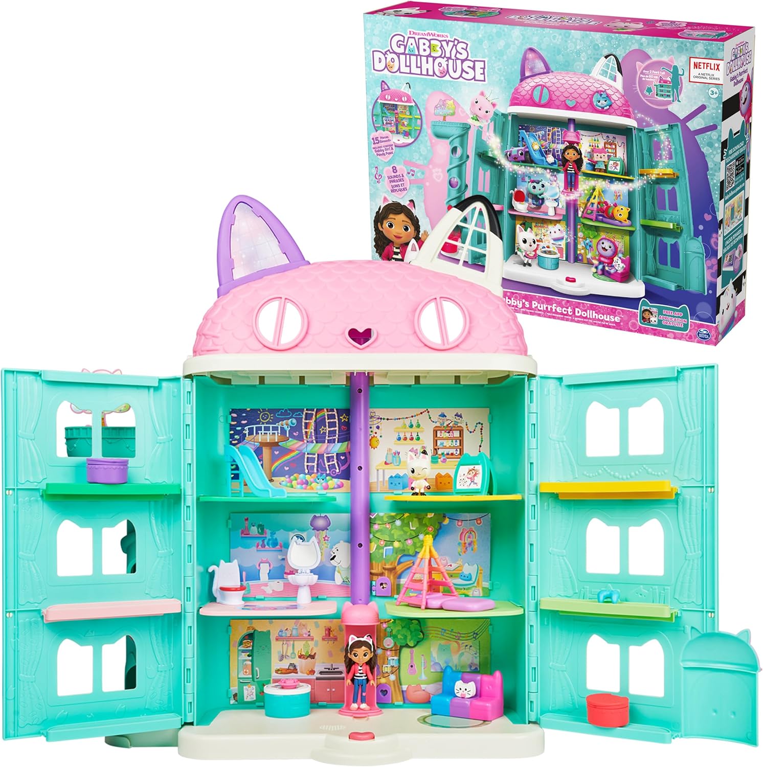 Gabby’s Dollhouse, Purrfect Dollhouse with 15 Pieces including Toy Figures, Furn