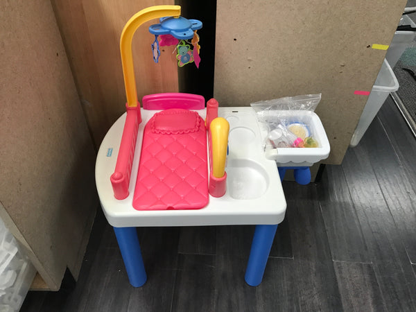 FISHER PRICE PLAY CHANGING TABLE/HIGH CHAIR PINK *WITH ACCESSORIES