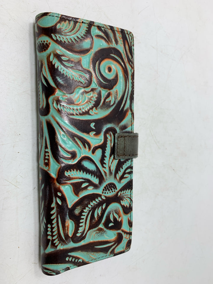Patricia Nash Tooled Leather Turquoise Wallet *Minor Interior Wear