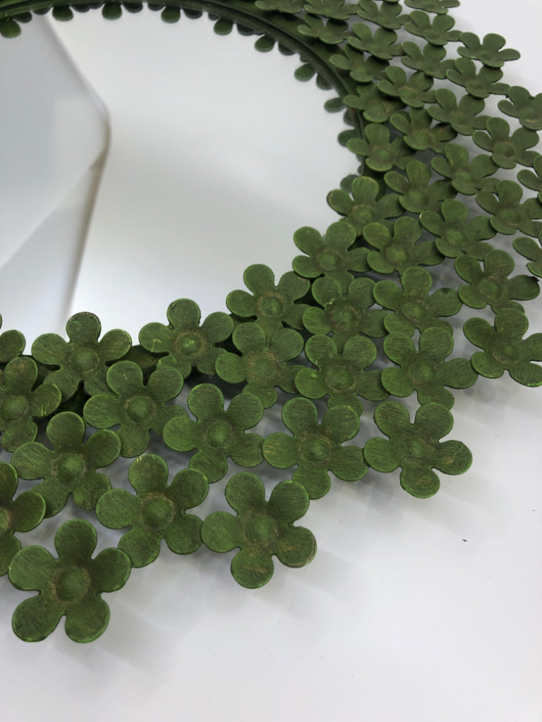 GREEN METAL FLOWERS MIRROR.