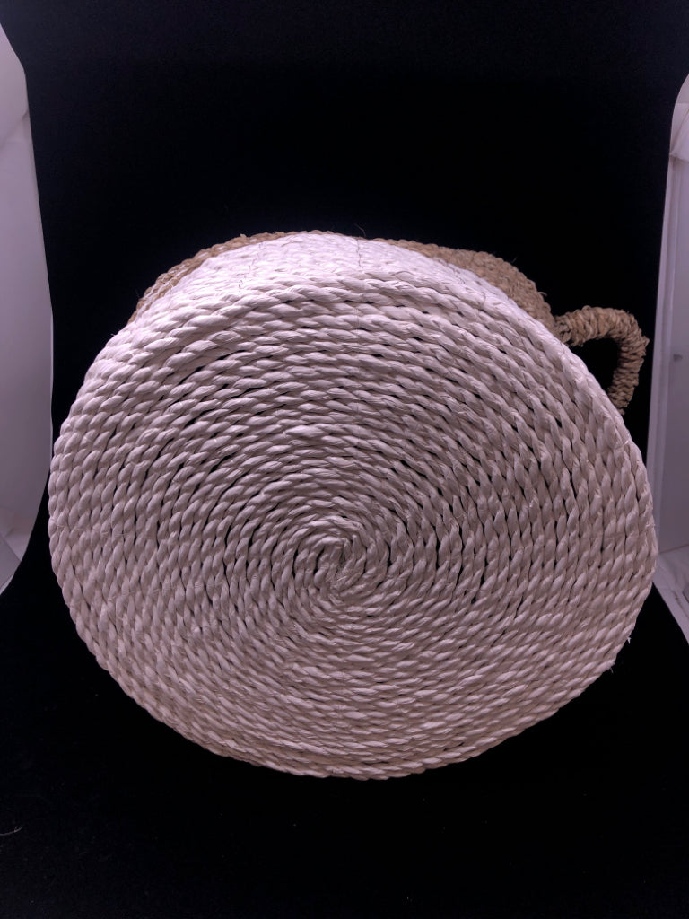 WHITE & BEIGE 2-TONED WICKER BASKET W/HANDLES MAX STUDIO.