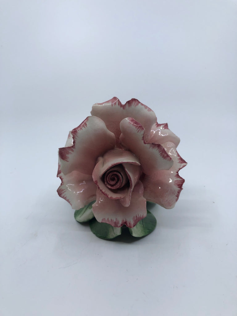 LARGE PINK ROSE PORCELAIN FIGURINE.