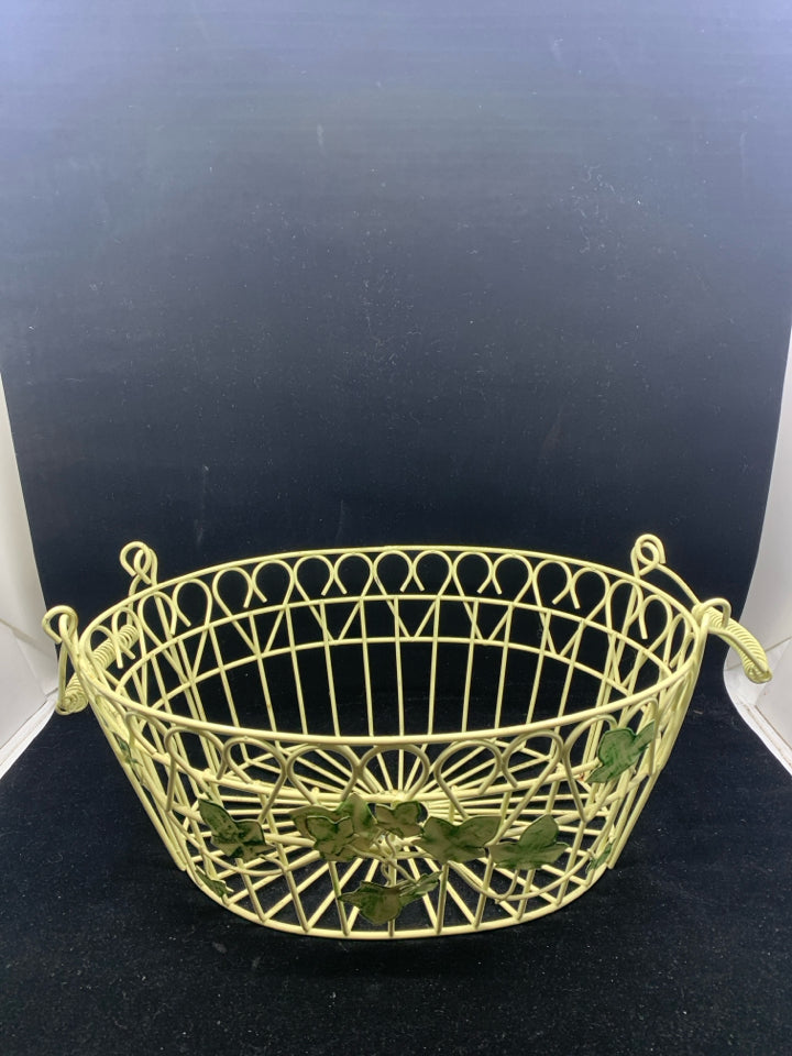 OVAL METAL BASKET W/ EMBOSSED IVY/ HANDLES.