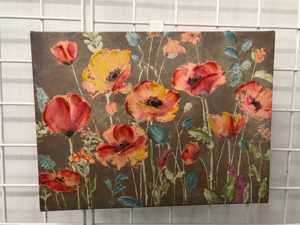 RED POPPIES FLORAL CANVAS WALL HANGING.