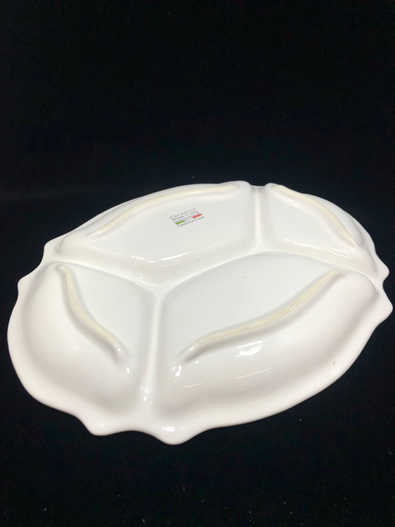 WHITE CERAMIC DIVIDED SERVING DISH.