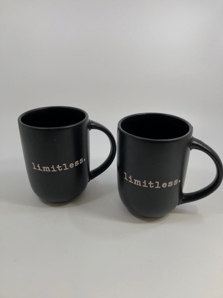 2 BLACK LIMITLESS COFFEE MUGS.